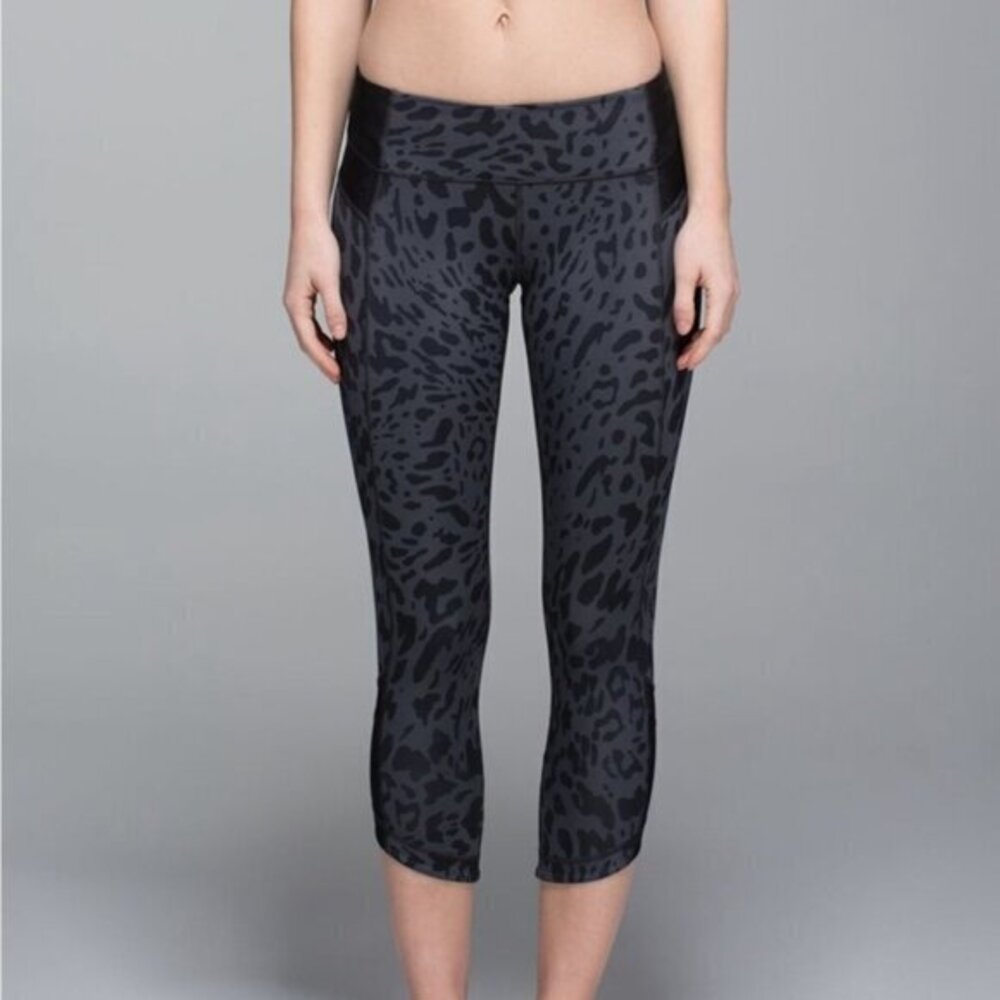 Lululemon Just Breathe Crop Animal Swirl Deep Coal Light Black Capri Legging